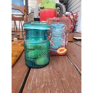 Vintage Avon Pint Aqua Blue Glass‎ Canning Jar Wire Bail Pear Soaps 1970s
